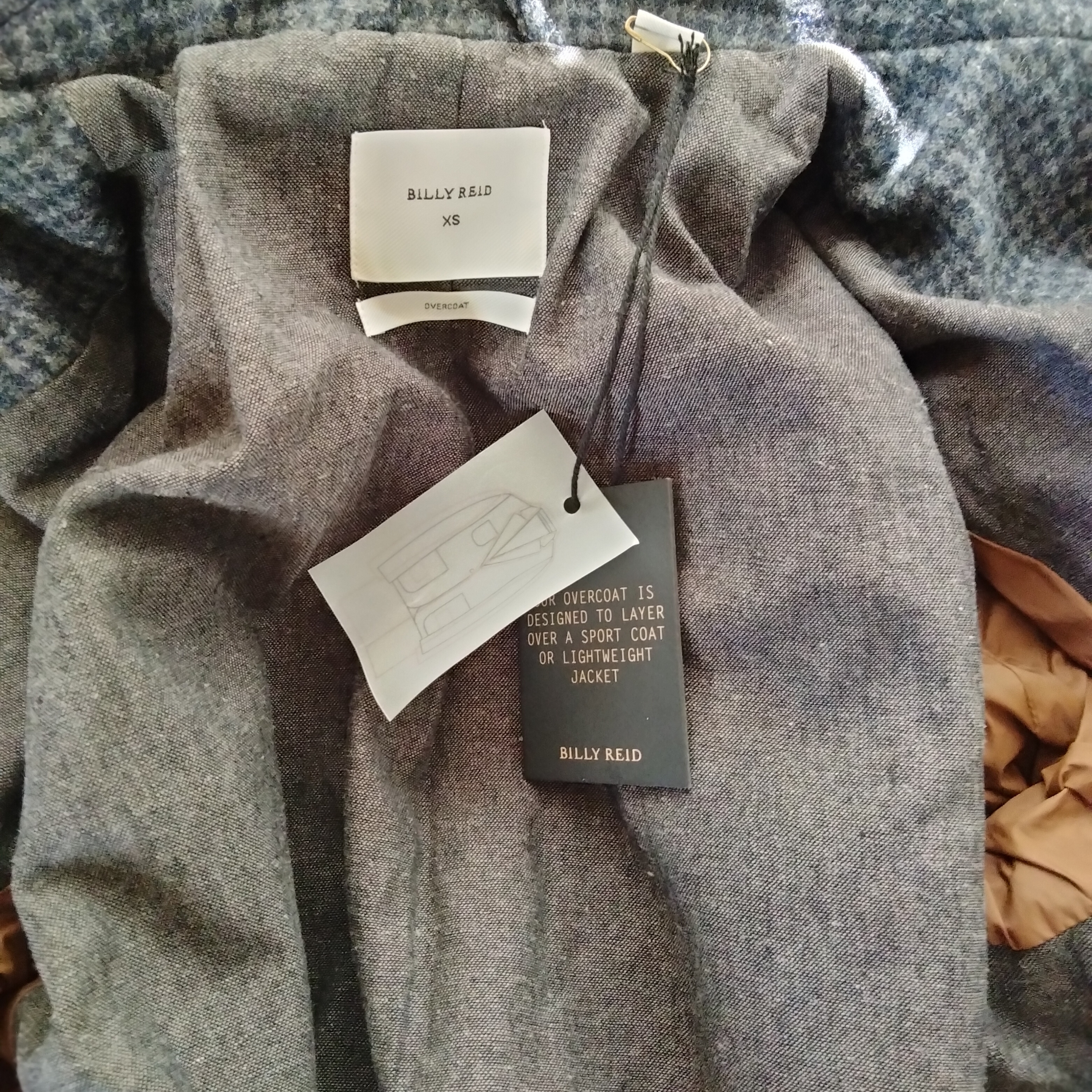 Billy Reid Blue Grey Houndstooth Wool Coat Xs